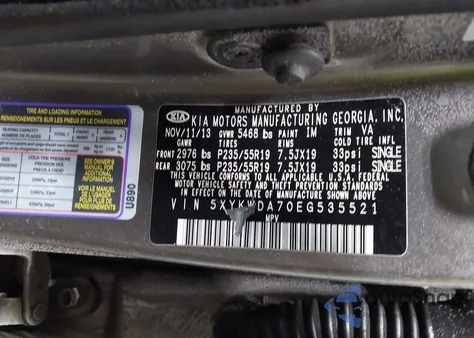 2014 Kia Sorento Limited V6 z USA, uszkodzony, nr VIN 5XYKWDA70EG535521